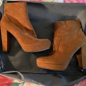 Tan high heel booties